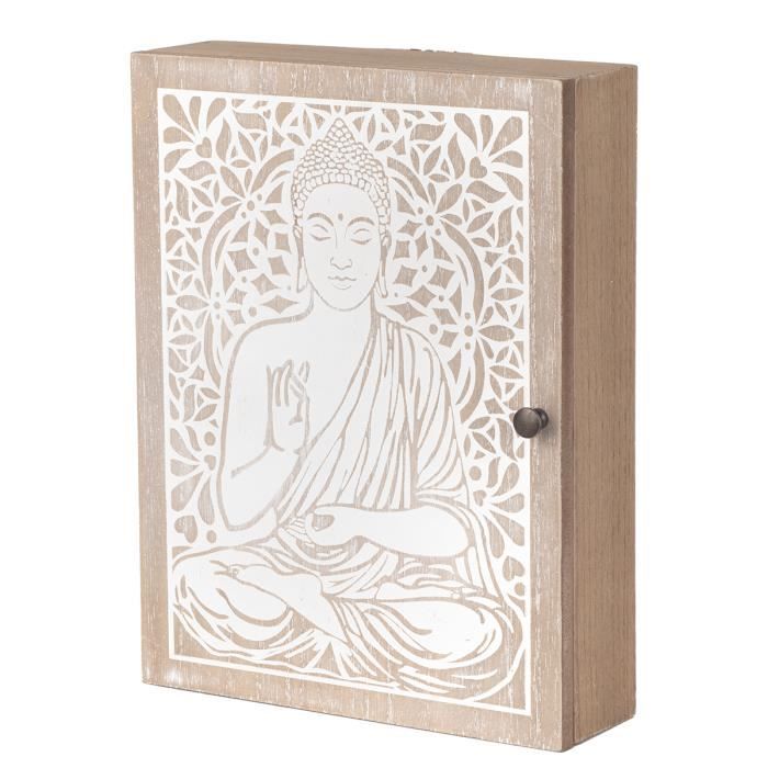 Armoire à clés Bouddha pour suspension murale ou sur table en bois Mdf brun et blanc organisateur de porte-clés pour hall