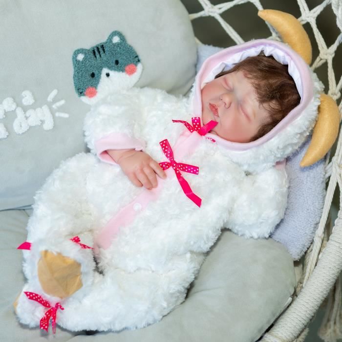 Poupée Reborn Bébé Fille Endormie - 50 Cm - Réaliste Nouveau-né - Vinyle Brun - Neuf
