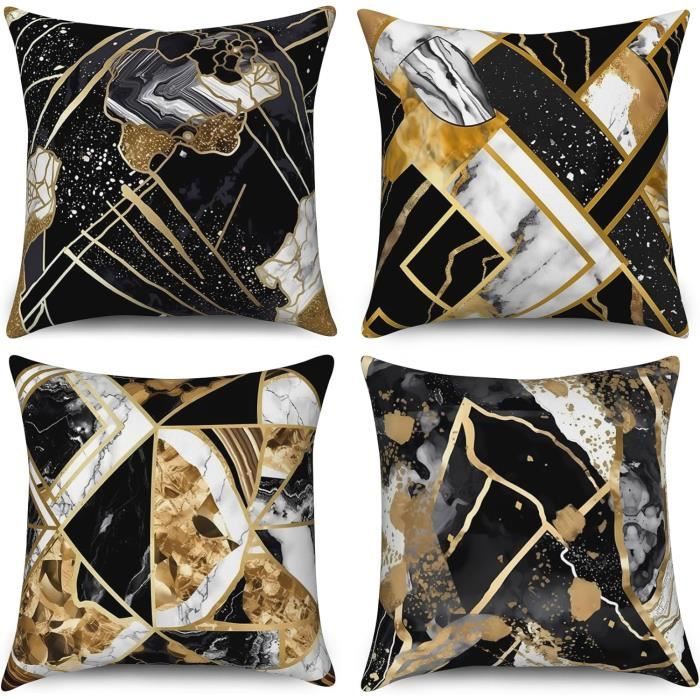Lot De 2 Housses De Coussin Velours Luxe 45x45 Cm - Marbre Doré Noir Élégant Moderne Pour Canapé, Lit, Salon Ou Chambre
