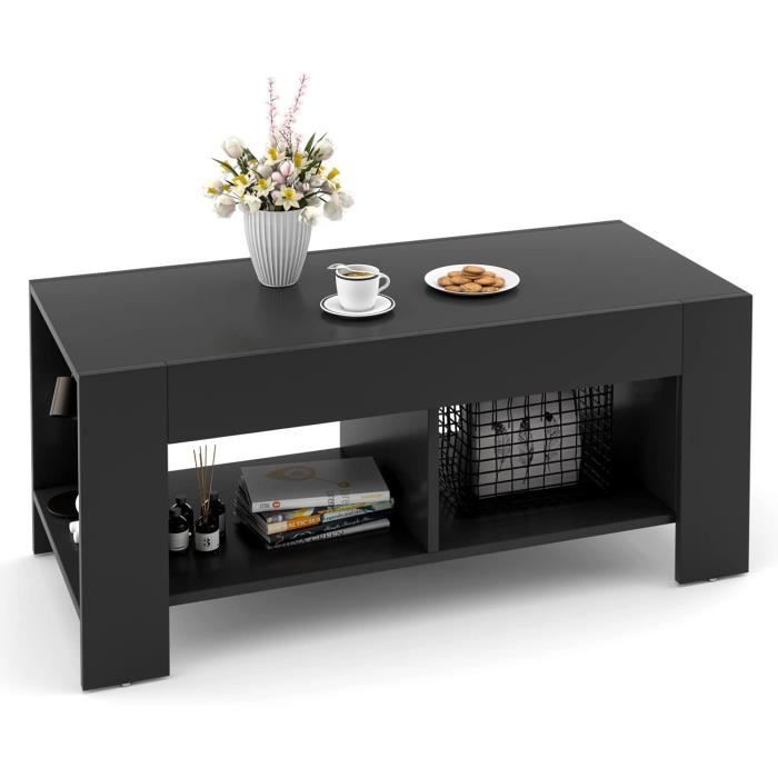Table Basse LED GOPLUS Blanc - 2 Tiroirs, 20 Couleurs LED, Télécommande, 110x60x40cm