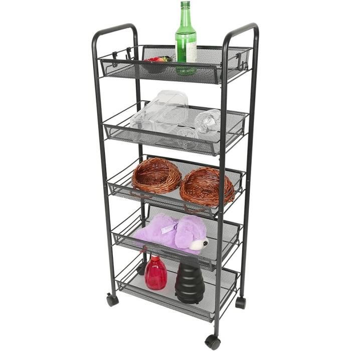 Etagère 3 étages à Roulettes - Chariot De Stockage - Meuble De Rangement De Cuisine, Salle De Bains, 54x13x72cm - Yaheetech - Maison