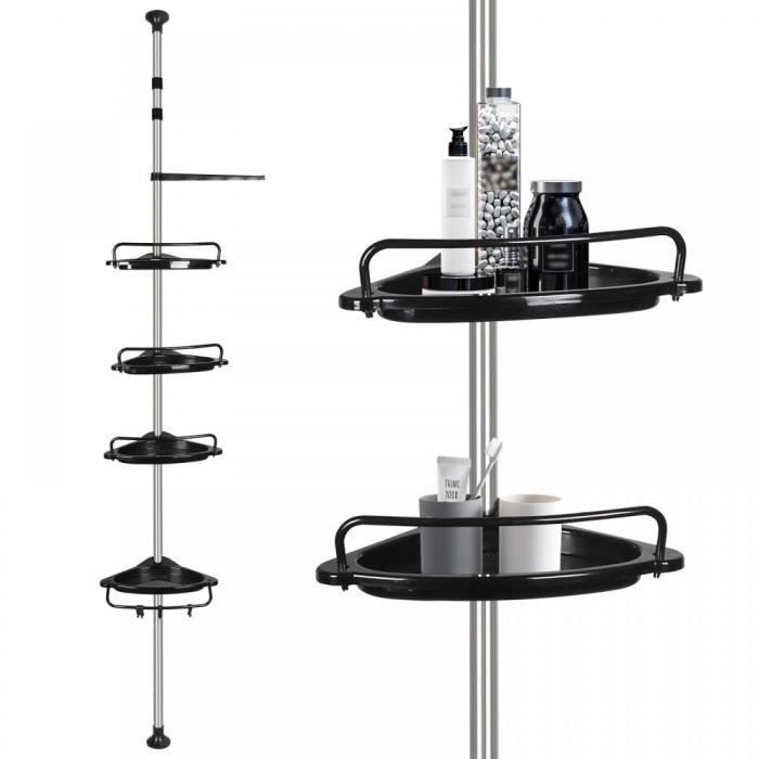 Étagère de salle de bain SUPFINE - Hauteur réglable 105-310 cm - 4 niveaux - Acier inoxydable - Noir