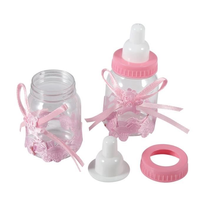 Lot De 12 Bouteilles De Bonbons Baby Shower Rose - Boîtes Cadeaux Biberon Pour Fêtes Et Décorations