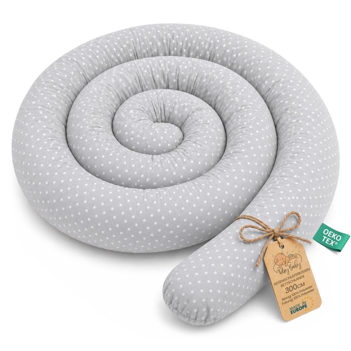 Coussin serpentin XXL 300 cm - bordure de lit coussin d’allaitement décoratif protection de lit fait main points blancs gris