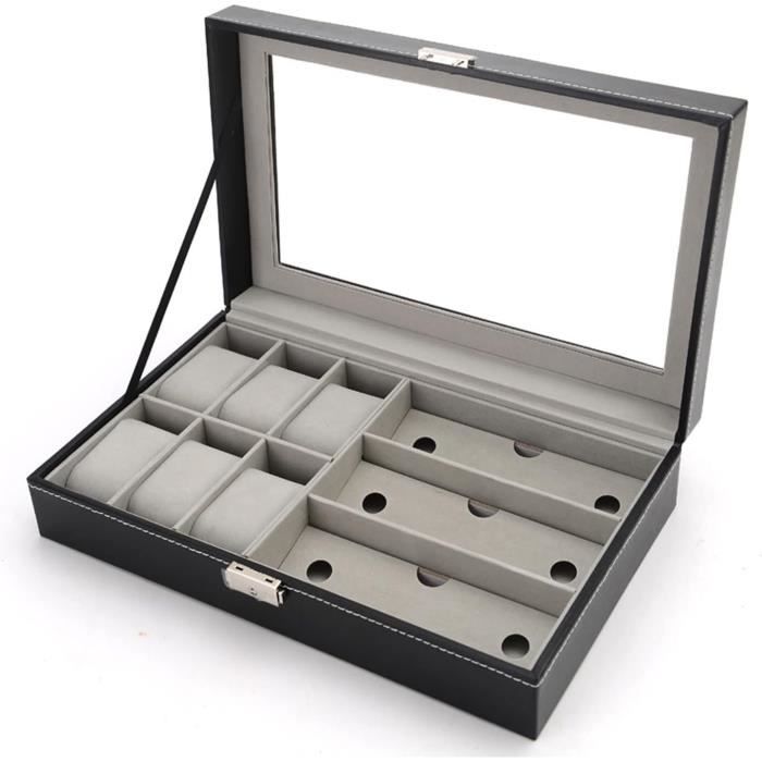 Boîte De Rangement Pour Montres Et Bijoux – 3 Compartiments – Cuir PU Noir