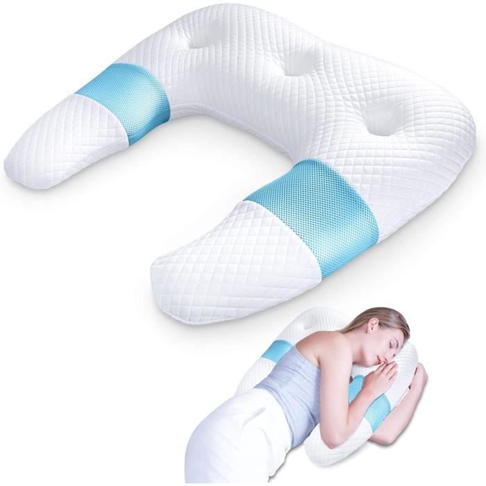 Oreiller Avec Trou Pour Dormeurs Latéraux - Pour Soulager La Pression Sur Les Oreilles, Dimensions 44.5x32.5 Cm, Trou 8.9 Cm
