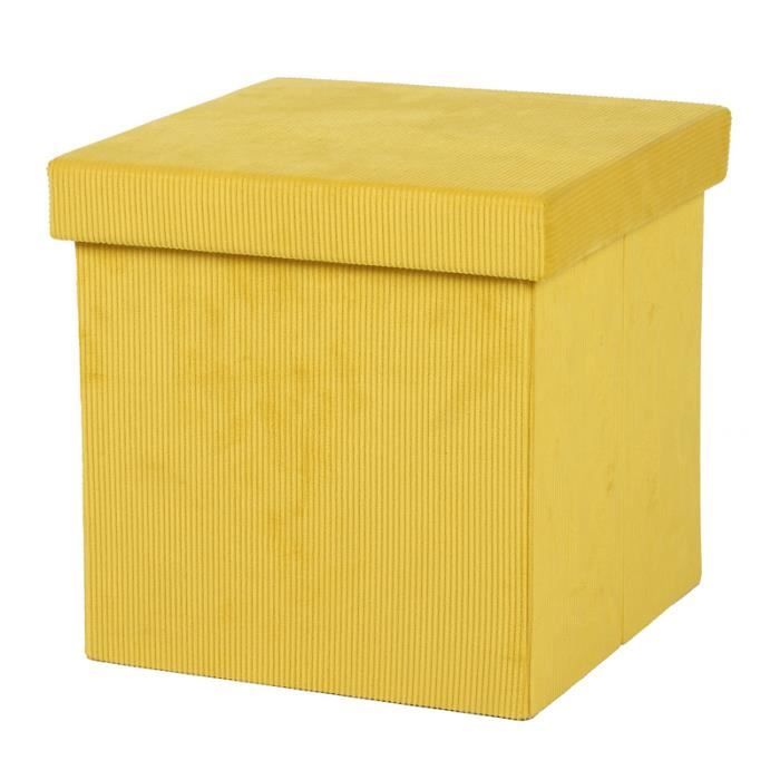 poufs et petits tabourets - pouf de rangement pliable en velours côtelé "kube" - jaune - l 76 x p 37,5 x h 37,5 c