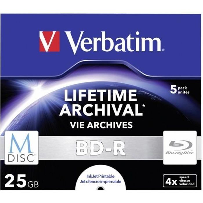 Verbatim Disc 5 x BD R 25 Go 4x surface imprimable par jet d'encre boîtier CD - vue 2