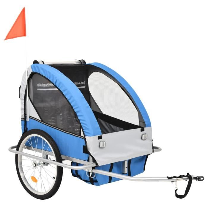 Remorque à vélo et poussette pour enfants 2-en-1 - VIDAXL - Bleu et gris - Poids max 40 kg