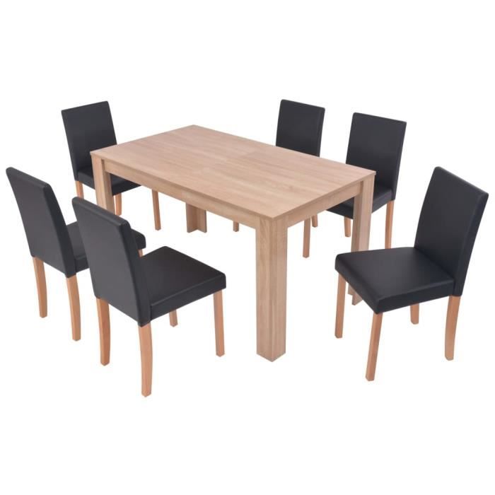 VidaXL Table et chaises 7 pcs Cuir synthétique Chêne Noir  Cdiscount