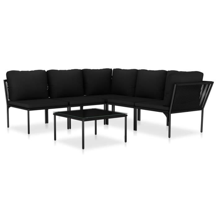 vidaXL Salon de jardin 6 pcs avec coussins Noir PVC