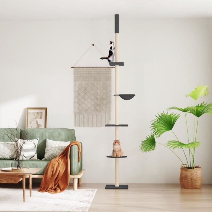 Comparer les prix de Vidaxl Arbre À Chat Du Sol Au Plafond Gris Foncé 263,5-289,5 Cm