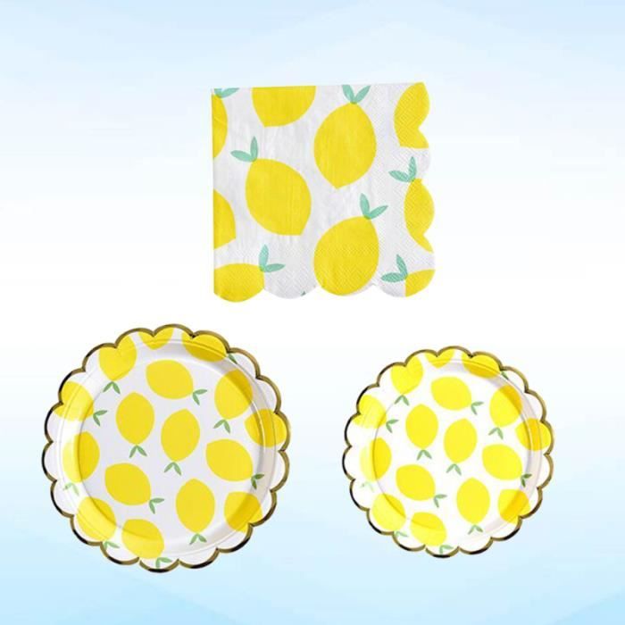 Serviettes En Papier Jetables Motif Citron - Lot De 20, Format 38,1x25,4 Cm - Pour Fête, Buffet, Décoration Table été