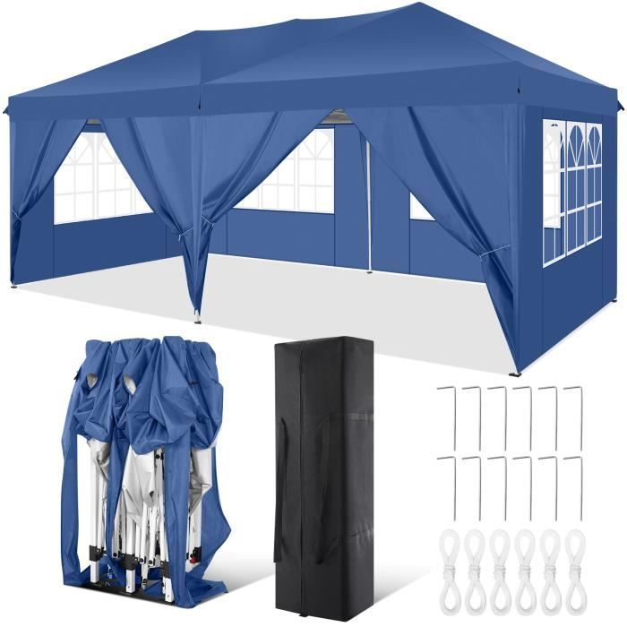 Tonnelle de Jardin Pliante 3x6m Professionnel Barnum avec 6 Parois amovible Chapiteau Imperméable - Bleu