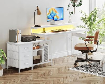 Coleshome Bureau Gaming Avec Étagère Et Tiroirs, Bureau Gamer Avec