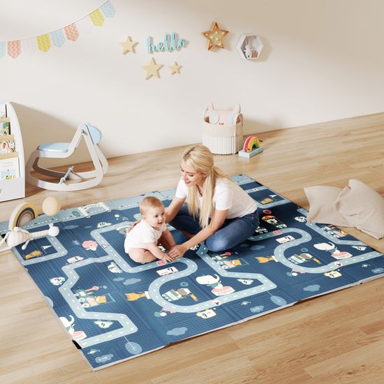 Tapis De Jeu Pour Bébé Pliable Et Réversible, Tapis De Sol En Mousse Epais 195 X 146 5 X 1 5 Cm Multicolore 98880039