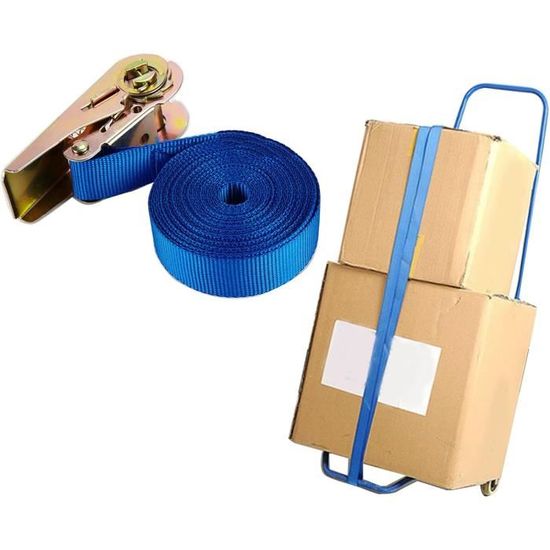 Sangle D'arrimage à Cliquet 25 Mm - Résistance 1000 Kg, Longueurs 2/4/6/10 M, Nylon Bleu, Pour Fixation Cargaison Toit Voiture Ou Stockage