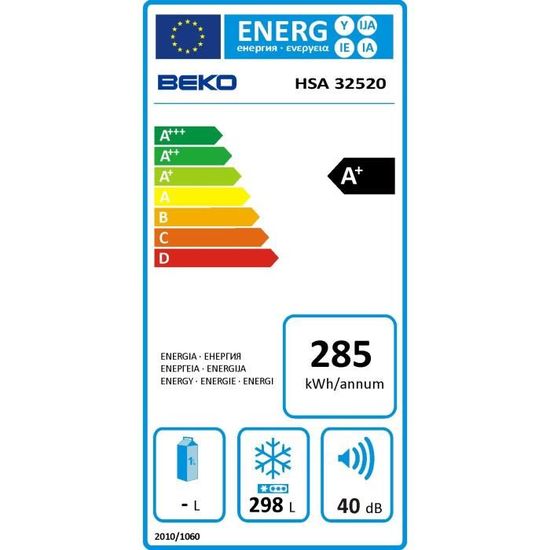 Beko Hsa3252 Congelateur Coffre 298l Froid Statique A L