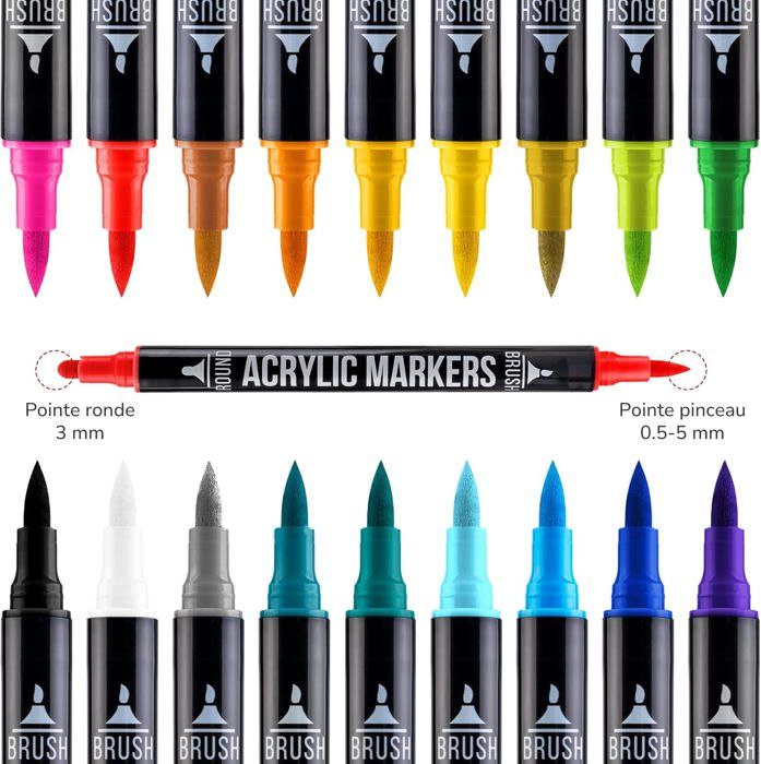 48 Feutres Acryliques Zenacolor à Double Pointe (Fine Et Pinceau) - Pour Peinture Sur Multiple Surfaces