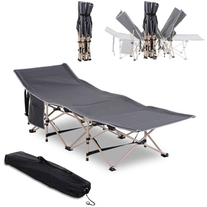 Lit De Camp Outsunny – 200x80 Cm, Capacité 200 Kg, Pliable Avec Sac