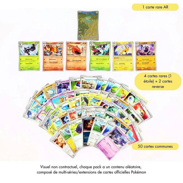 50 Cartes Pokémon Françaises Dont 1 Ultra Rare (V/EX) Et 3 Brillantes – Avec Autocollants Offerts !