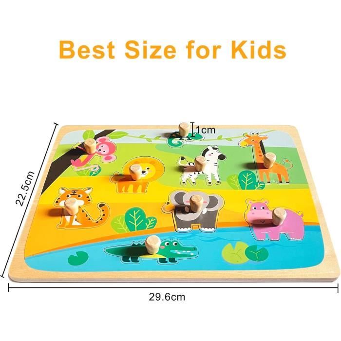 2 pcs Puzzles en Bois pour Enfants 1 2 3 Ans,Puzzle Bois Bouton,Puzzle Encastrement pour Bebe Garçons Filles,Educatifs Jouet Cadeau