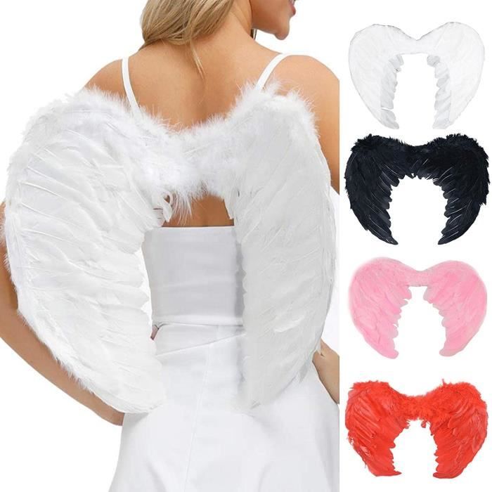 Ailes D'Ange Blanc 60cm - Costume Ange Avec Auréole & Baguette Magique - Déguisement Halloween, Carnaval, Cosplay