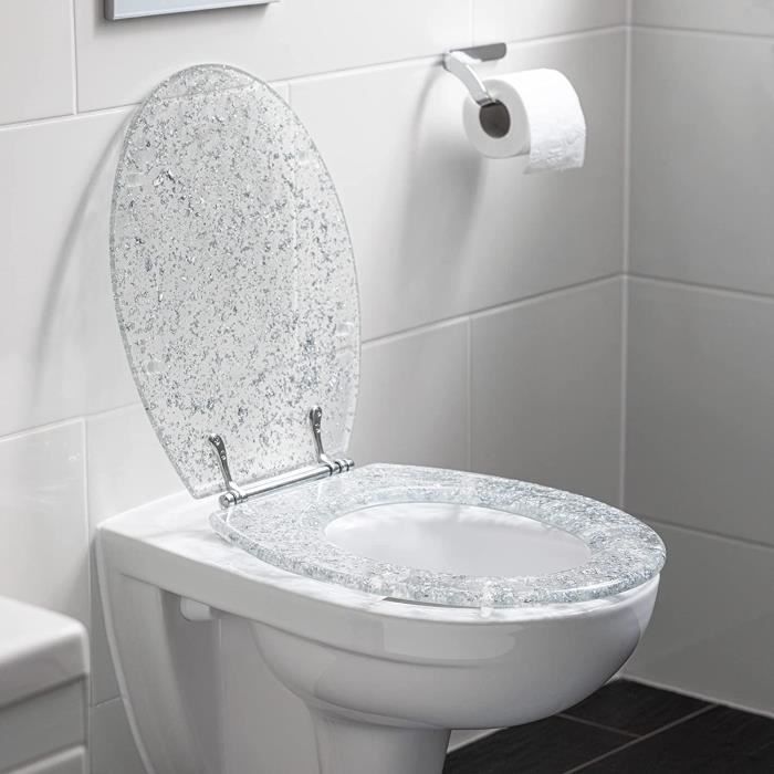 ABATTANT WC Standard Lunette de Toilettes WC Universelle 42 x 36 x 4 5 cm en resine Design Gris a Paillettes Siege Cuvette Toilett Cdiscount Bricolage