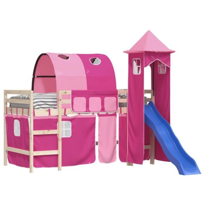 Rideaux Lit Mezzanine Avec Tunnel & Tour Blanc/Noir – Tente Secrète Enfant, Polyester Durable, Poches Rangement
