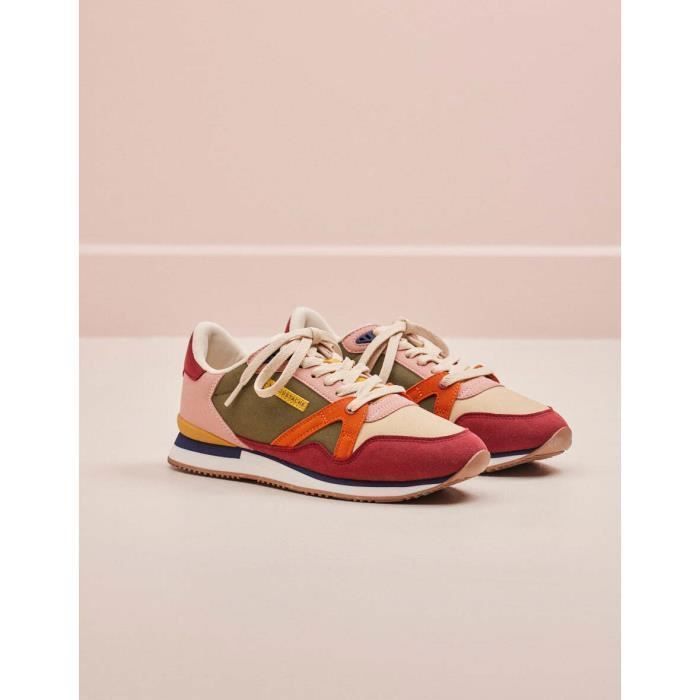 Baskets femme M.Moustache Andree bordeaux beige orange Cuir Lacets Plat Bordeaux beige orange Cdiscount Chaussures
