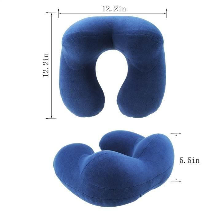 Oreiller Cervical Gonflable Pour Voyage - Ergonomique - Velours Doux - Pour Avion, Train, Voiture - Taille 29x27x10 Cm - Déflation Rapide