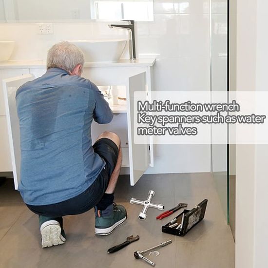 4 Voies Clé Utilitaires Multifonction à Quatre Voies Multifonctions Cross Triangle Key Cle Armoire Electrique Universelle (Argent) - Bricolage