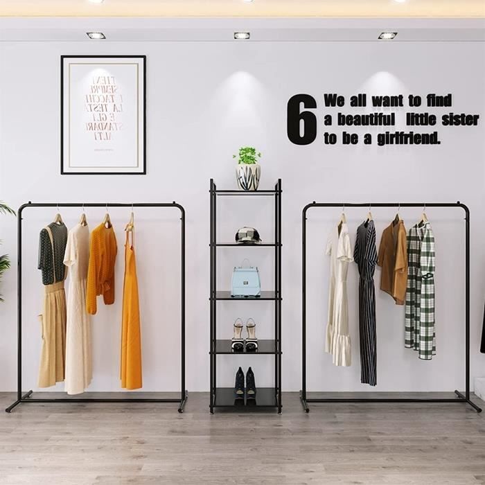 Porte Manteau Noir Tringle à Vêtements Industrielle Murale Métal