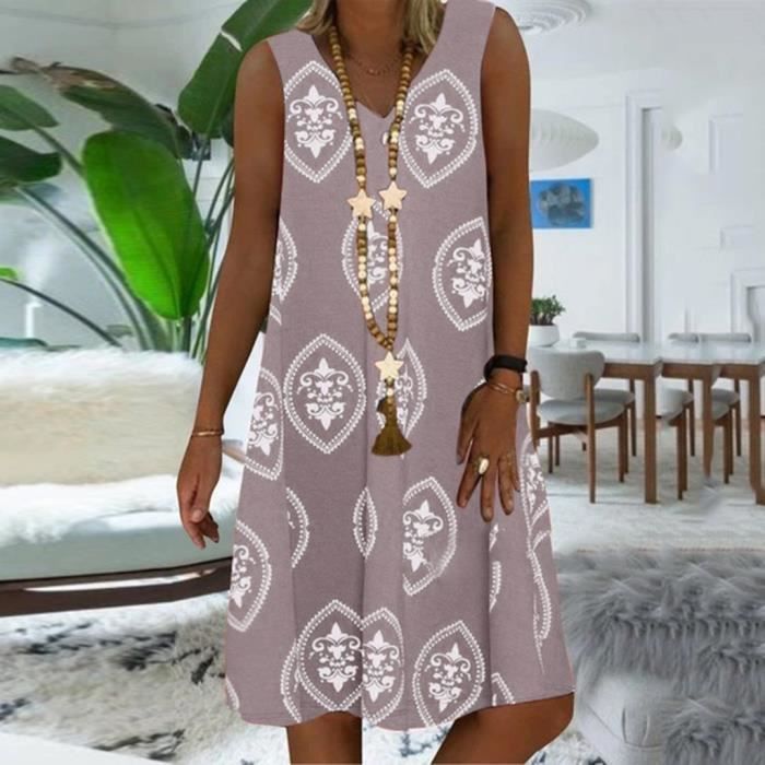 Robe S 5XL robe de grande taille ete femmes Vintage impression a manches courtes une ligne robe Midi retro imprime Type Black