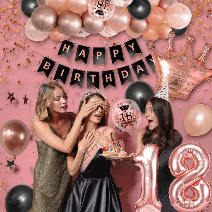 18 Anniversaire Decorations Filles APERIL Anniversaire 18.Ans Rose Or Noir Ballon Anniversaire Fille Banderole Joyeux Anniversaire Cdiscount Maison