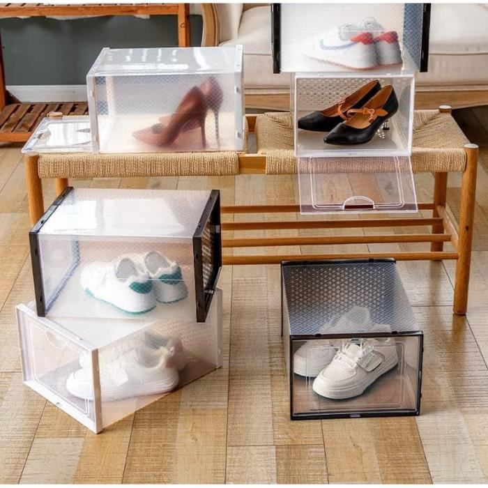 Boîtes à chaussures empilables, transparentes, sans installation, lot de 3  boîtes à