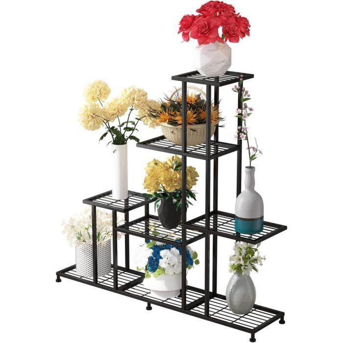 Unho Étagère Plante Fer Forgé 6 Tablettes - Support Chariot Pour Pot De Fleurs Intérieur Extérieur 83x68.5x22cm