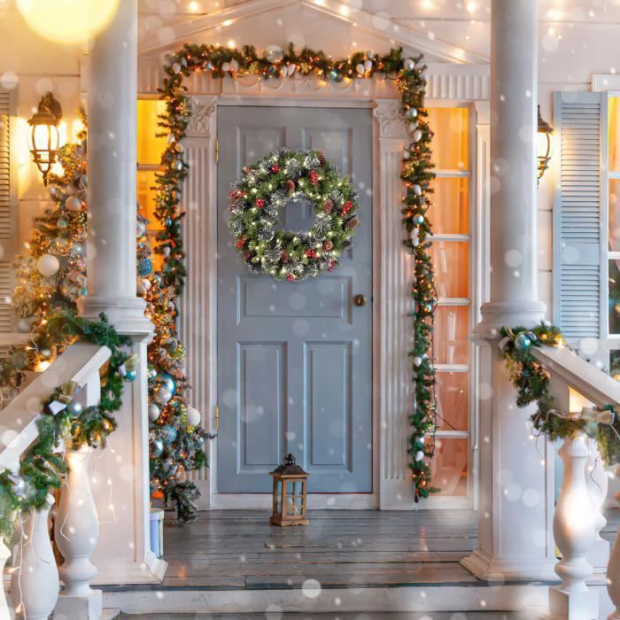 NZXVSE Couronne De Noël Artificielle Avec Lumières, Guirlande De Porte D'entrée, Pendentif Bonhomme De Neige à LED Pour Décoration De Porte De Maison Ou De Fête