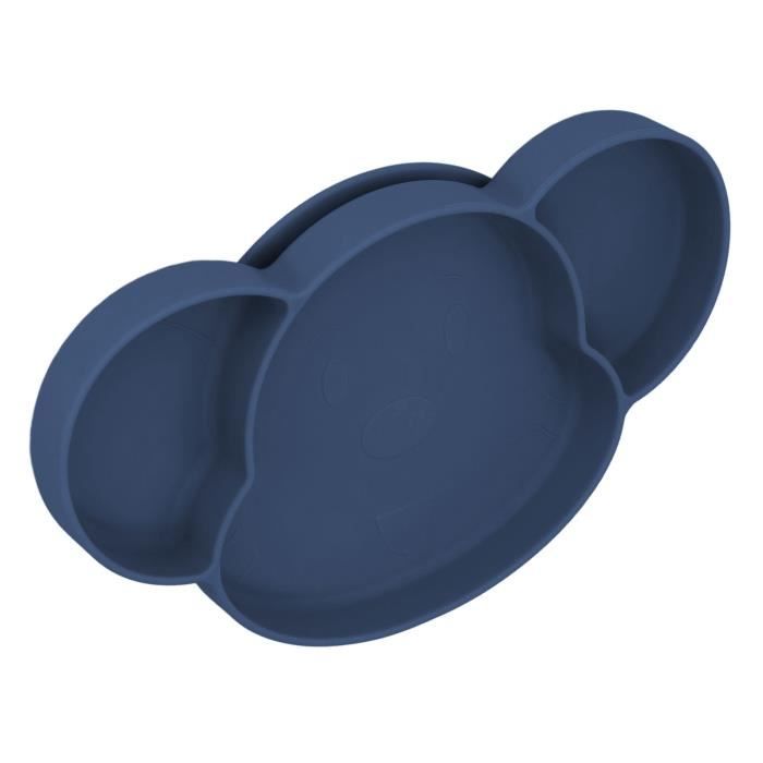 Assiette à Ventouse Silicone Pour Bébé - Set De Table Anti-Déversement Bleu, Sans BPA