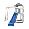 AXI Beach Tower Aire de Jeux avec Toboggan en bleu, Cadre d'escalade & Bac à Sable | Grande Maison enfant extérieur en gris & blanc-0