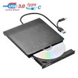 Graveur Lecteur de DVD externe portable USB 3.0 Lecteur de CD/DVD-RW Disqueur/graveur Noir Double interface-0