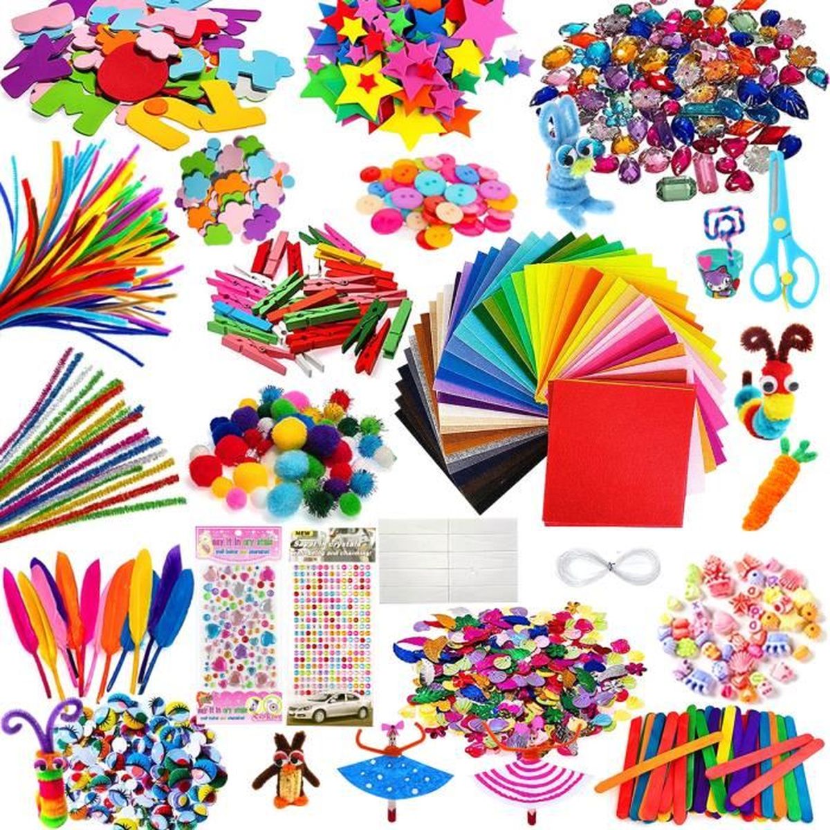 Enfant Enfants Mini Coloré Art & Craft Kit matériaux Set Carte Papier Pom Bundle 