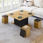 IDMARKET Table basse plateau relevable rectangulaire EDEN bois et noir avec poufs