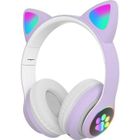 SDLOGAL Écouteurs Bluetooth sans fil avec micro, lumière Flash, oreilles de chat mignonnes, casque de musique stéréo pour enfants filles