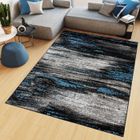TAPISO Tapis Salon Poil Court Maya Gris Noir Bleu Moucheté Polypropylène Intérieur 140x200 cm