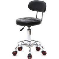 Tabouret à Roulettes Pivotant Avec Dossier - Hauteur Réglable, Cuir Synthétique, Pour Bureau Ou Maison