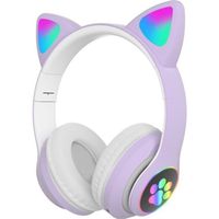 Écouteurs Bluetooth sans fil avec micro, lumière Flash, oreilles de chat mignonnes, casque de musique stéréo pour enfants filles