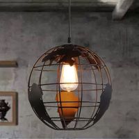 STOEX E27 Lampe Suspension en Forme de globe terrestre Lustre en fer forgé style industriel Rétro 20cm Noir