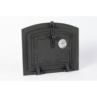 SEZAM Porte de four en fonte - avec thermomètre 500°C, semi-circulaire, porte de four à pizza - porte de four à pain - 31,5 x 37 cm