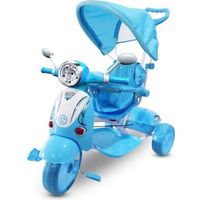 Tricycle poussette à pédales LT854 - Bleu - Pour enfants - Avec lecteur Mp3 et capot